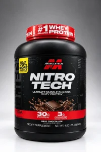 پروتئین وی نیتروتک ماسل‌ (Muscle NITRO-TECH) – طعم شکلات – وزن ۱.۸۱ کیلوگرم