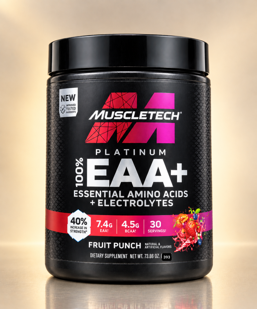 ایایای پلاس ماسل (MuscleT Platinum 100% EAA+ Essential Amino Acids + Electrolytes) – طعم پانچ میوه (Fruit Punch)، وزن ۳۹۳ گرم