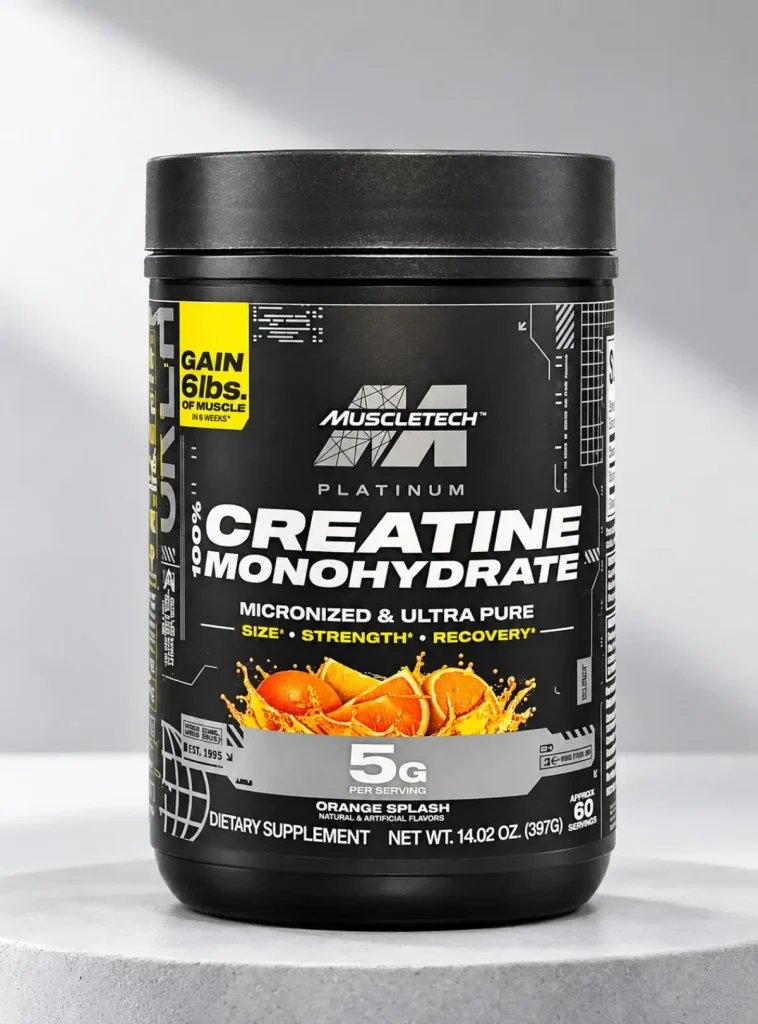 کراتین مونوهیدرات طعمدار پلاتینیوم ماسل ۳۹۷ گرمی با طعم پرتقال (Muscle Platinum 100% Creatine Monohydrate Orange Splash)a