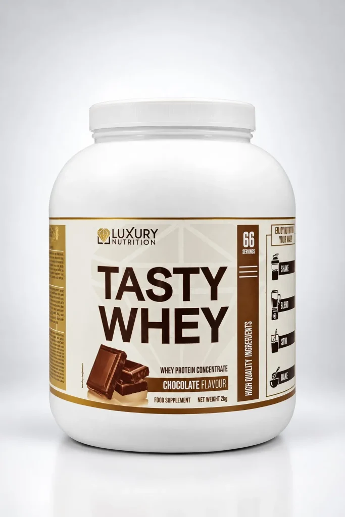 پروتئین وی کنسانتره لاکچری – طعم شکلات، وزن ۲ کیلوگرم | Luxury Nutrition Tasty Whey Protein Concentrate – Chocolate Flavour
